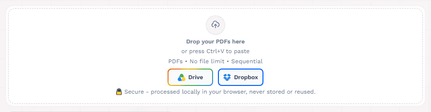 Merge PDF upload dropzone highlighted