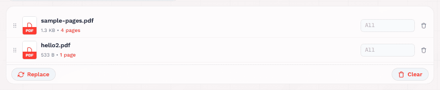 Merge mode dropdown in merge PDF tool