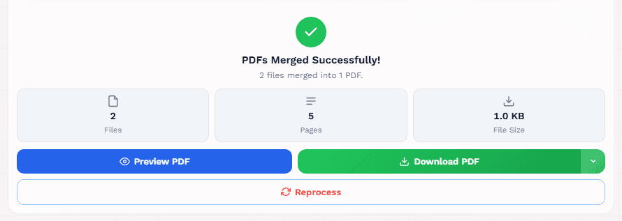 Merge PDF and download buttons highlighted