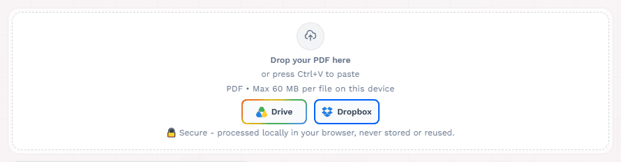 Protect PDF upload dropzone highlighted