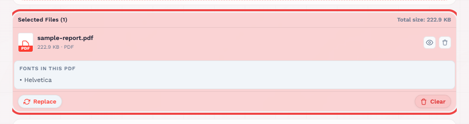 Uploaded PDF file list and Convert button highlighted in the PDF to Word tool