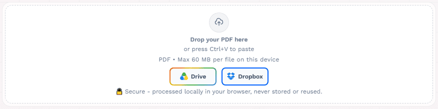 Split PDF upload dropzone highlighted