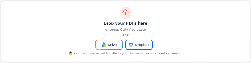 Unlock PDF upload dropzone highlighted